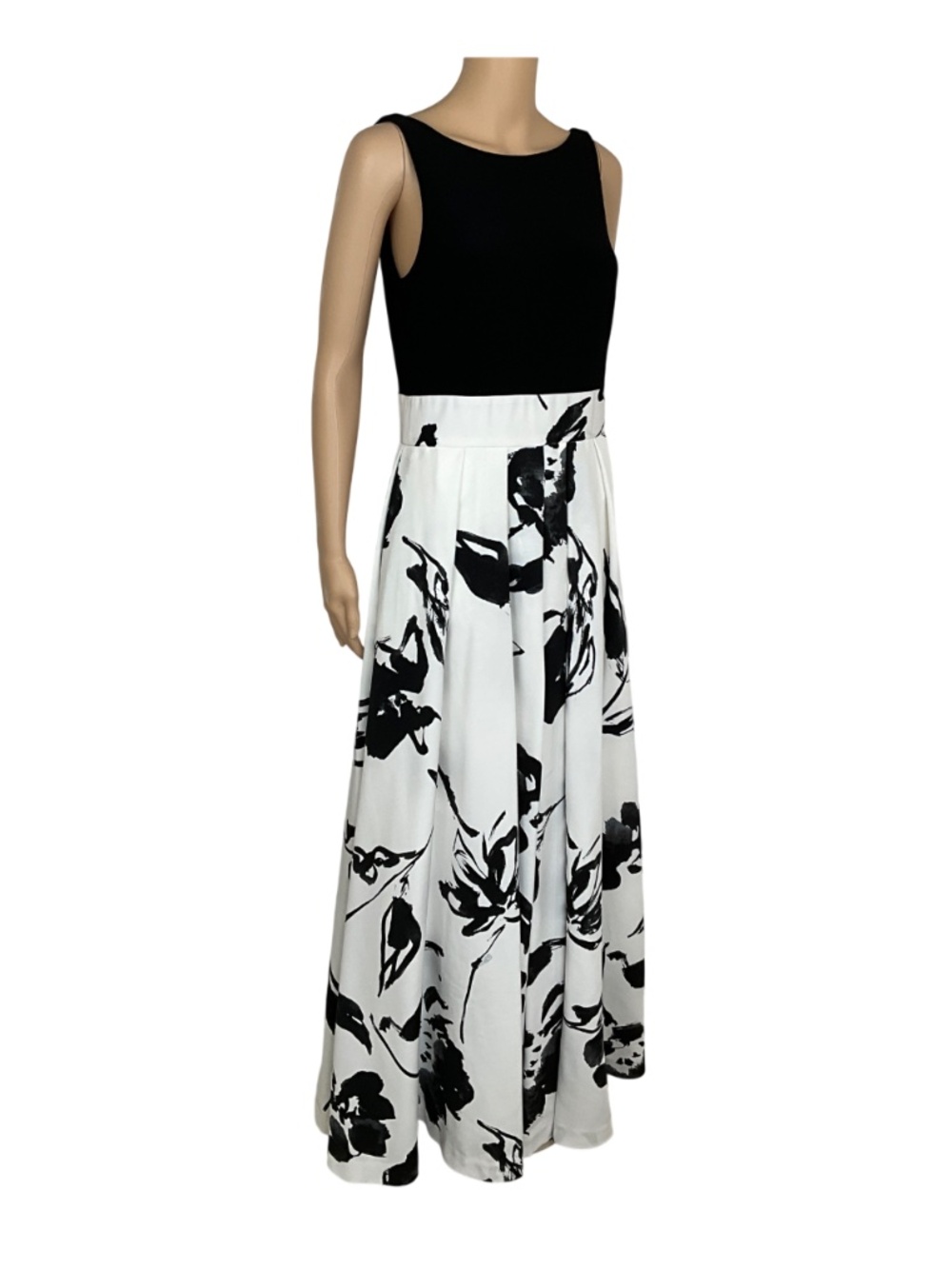 NWT Lauren Ralph Lauren Maxi Dress Black White Floral Sleeveless Size 6